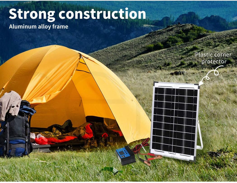 12V 10W Solar Panel Kit Mono Caravan Folding Camping Charging Controller Kits - Battery Mate