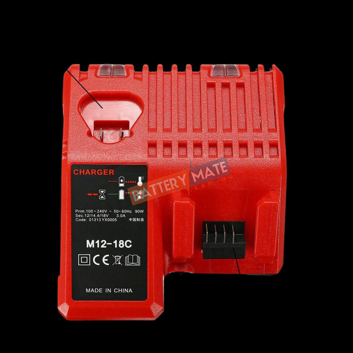 12V - 18V Battery Charger for Milwaukee M12 - 18C Multi Voltage Rapid Dual M12 & M18 - Battery Mate