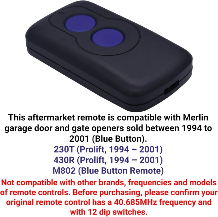 2 Pack | Merlin M802 Compatible Remote - Battery Mate