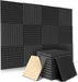 24 Pack| Self Adhesive Studio Acoustic Foam Sound Proofing Panel Strong Absorption (30cm x 30cm x 5cm) - Battery Mate