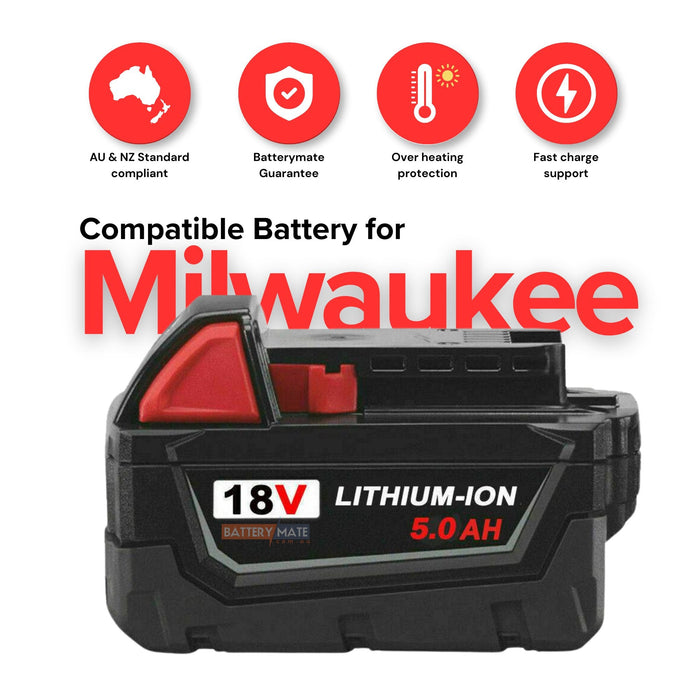 2x Pack For Milwaukee Compatible M18 18V XC 5.0Ah Battery - Battery Mate