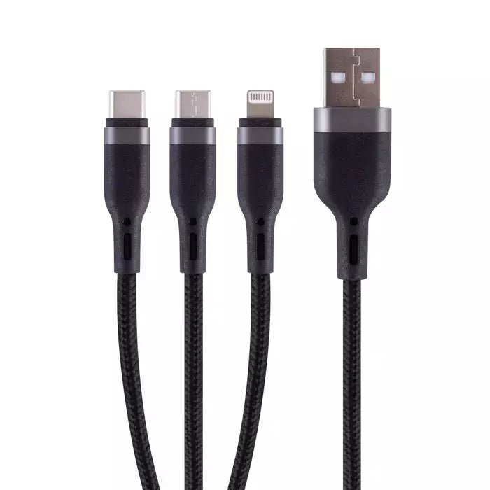 3 in 1 Charge And Sync Cable Micro Iphone And TYPE C Into USB A Fast Charge - Battery Mate