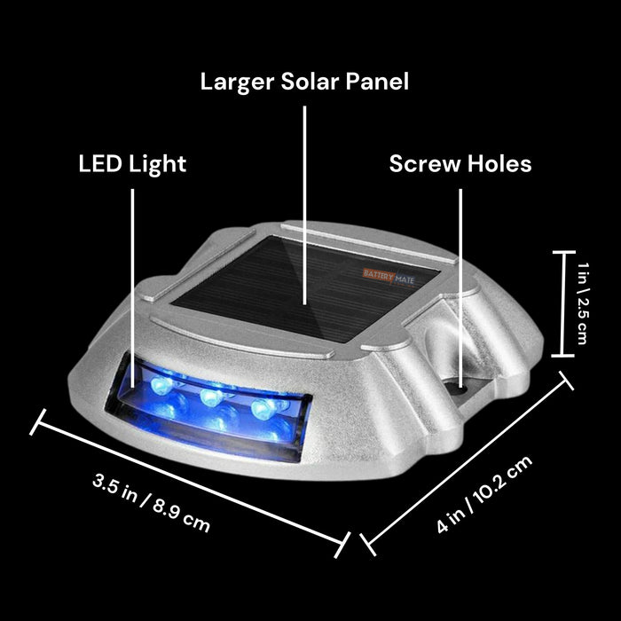 [4 Pack] Solar Deck Lights Blue Color Waterproof 6 LED Driveway Safety Light for Pathway - Battery Mate