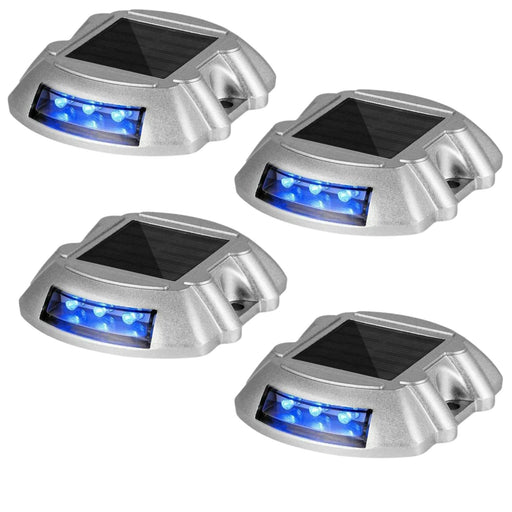 4 Pack Solar Deck Lights Blue Color Waterproof 6 LED Driveway Safety Light for Pathway - Battery Mate