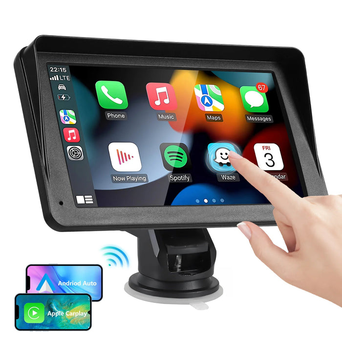 7" Portable Wireless Apple Carplay Android Auto Car Stereo Radio Bluetooth + CAMERA - Battery Mate