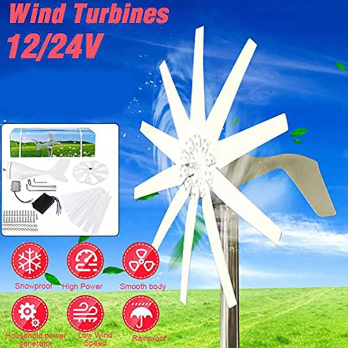 800W Peak 10 Blades 12V/24V Horizontal Wind Turbine Generator Residential Home Wind Power Generator - 24V - Battery Mate