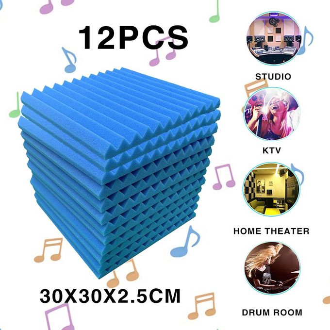 96 Acoustic Soundproof Foam Sound Absorbing Panels 30×30×2.5cm | Blue - Battery Mate