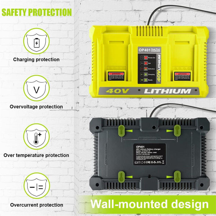 Dual Charger for Ryobi 36V 40V Battery Charger BPL3626 BPL3640 OP4040 BCL3620 - Battery Mate