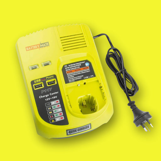 Ryobi One Plus 18v Charger Replacement | 18V - 12V Dual Chemistry IntelliPort P117 Compatible - Battery Mate