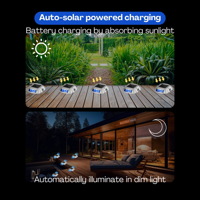 Solar Deck Lights Blue Color Waterproof Driveway Safety Light for Pathway with built in 6 LED - Battery Mate