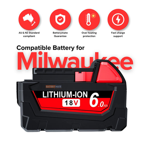 Tavice 18V Milwaukee Compatible 6.0Ah Lithium XC Battery | Suits M18 48 - 11 - 1840 48 - 11 - 1860 - Battery Mate