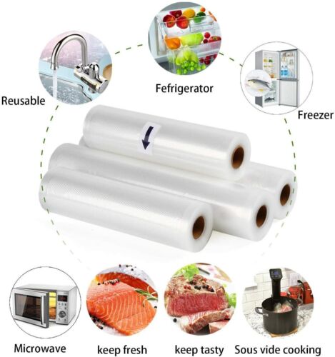 10×Vacuum Food Sealer Rolls Saver Bag Seal Storage Commercial Heat Grade 6MX28cm - Battery Mate