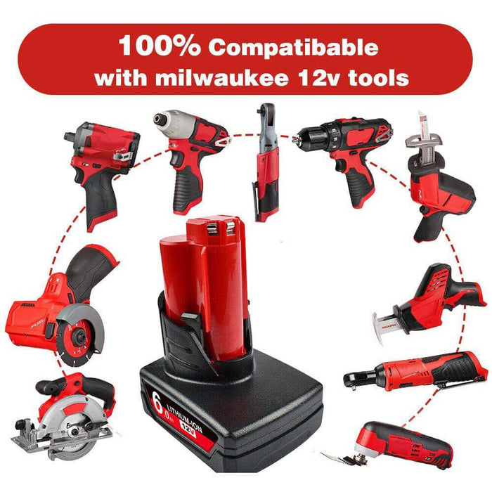 [2 Pack] Milwaukee M12 12V Compatible Battery | 6.0Ah High Capacity - Battery Mate