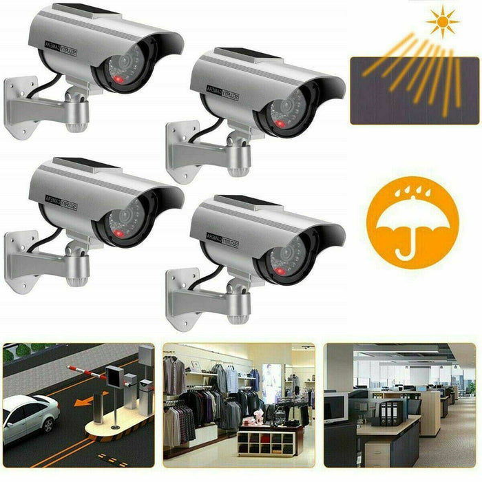 [2 Pack] Solar Power Dummy Fake Security Camera Outdoor Blinking LED Light Surveillance - Battery Mate