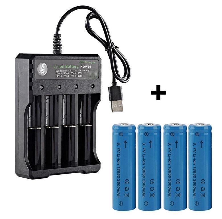 4x 3.7V 18650 Li-ion Rechargeable Battery + USB Smart Charger Indicato ...