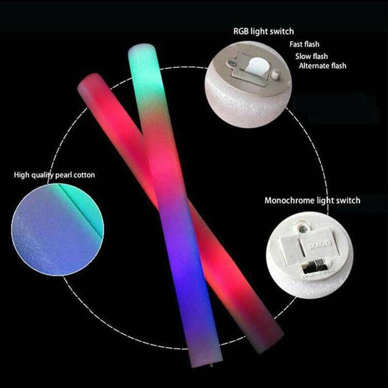 50 Pack | LED Foam Sticks RGB Thunder Wand Glow Sticks Flashing Light ...