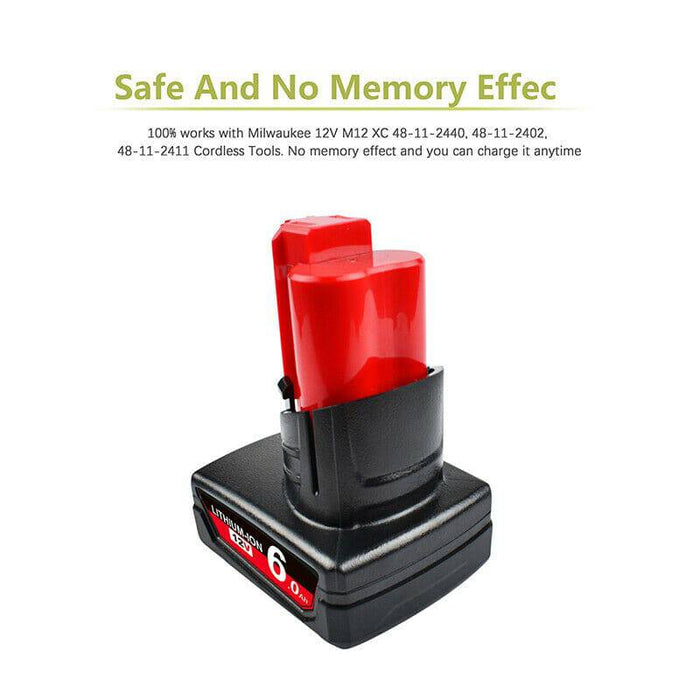 6.0Ah Li-ion Battery For Milwaukee M12 48-11-2440 48-11-2412 48-11-2402 Tools - Battery Mate