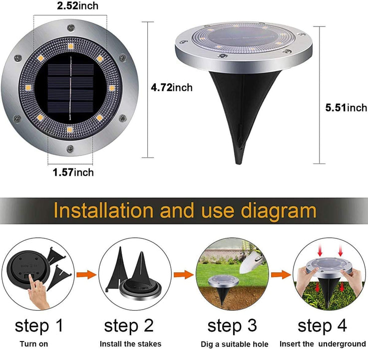 8 Pack Solar Lights Outdoor Solar Garden Lights, LED Solar Pathway Lights Outdoor Ground Lights (Warm White) - Battery Mate