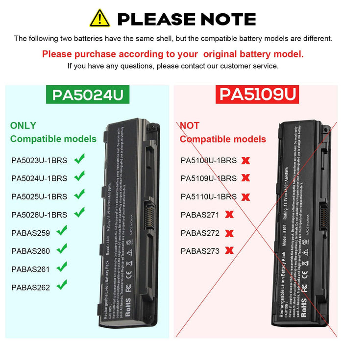 Battery For Toshiba Satellite C850 C850D L850 L850D P850 P870 Pro PA5024U-1BAS - Battery Mate