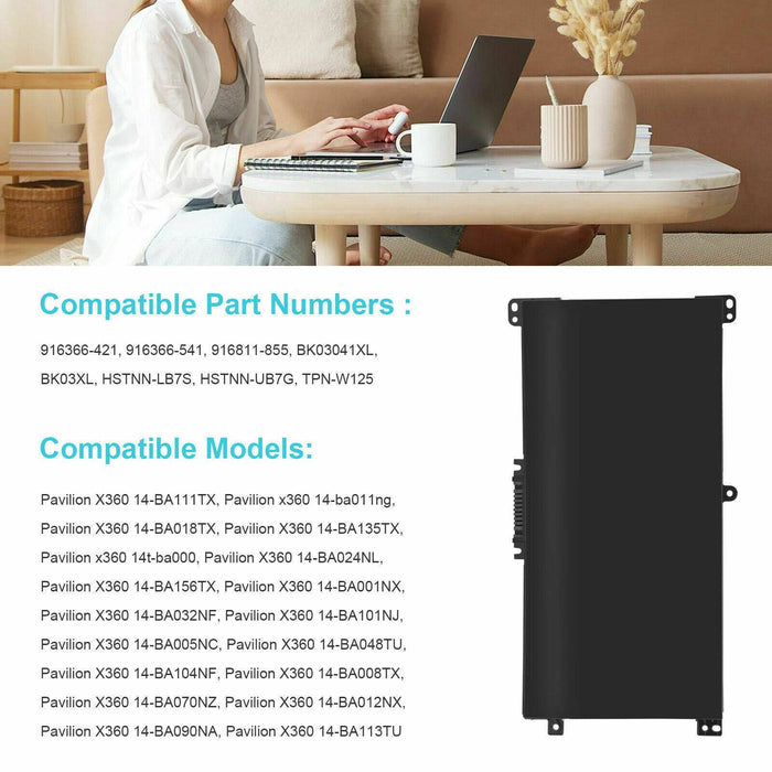 BK03XL Compatible Battery for Hp Pavilion x360 14-ba series HSTNN-UB7G TPN-W125 916366-541 - Battery Mate