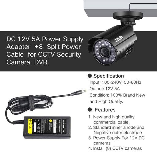 DC 12V 5A Power Supply CCTV Security Camera DVR +8 Split Swann Lorex Defender - Battery Mate