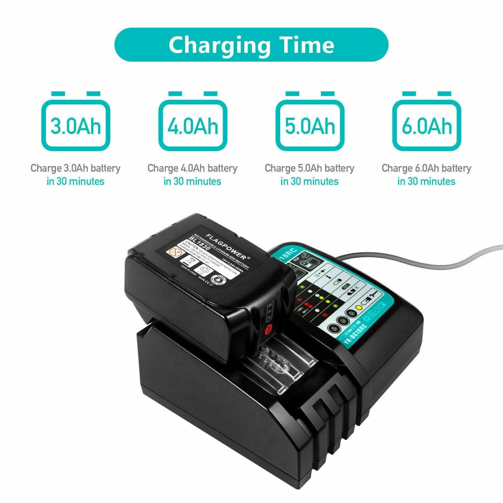 JYJZPB DC18RD Chargeur Rapide à Double Port et Batterie Compatible pour  Makita 18V 5,5Ah pour BL1860B BL1860 BL1850 BL1845 BL1840B BL1840 BL1835  BL1830B BL1830 : : Bricolage