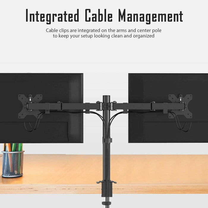 Dual LCD / LED Monitor Desk Mount Stand Heavy Duty Fully Adjustable fits 2 Screens up to 27" - Battery Mate