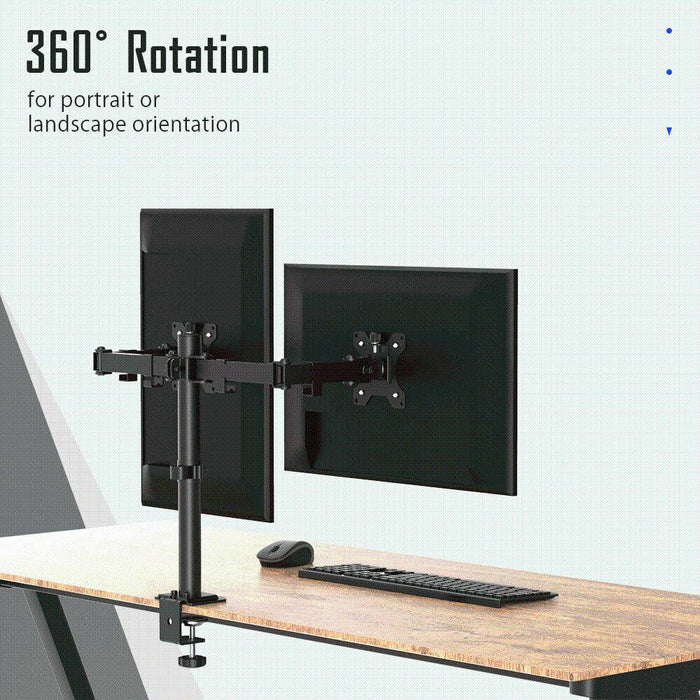 Dual LCD / LED Monitor Desk Mount Stand Heavy Duty Fully Adjustable fits 2 Screens up to 27" - Battery Mate