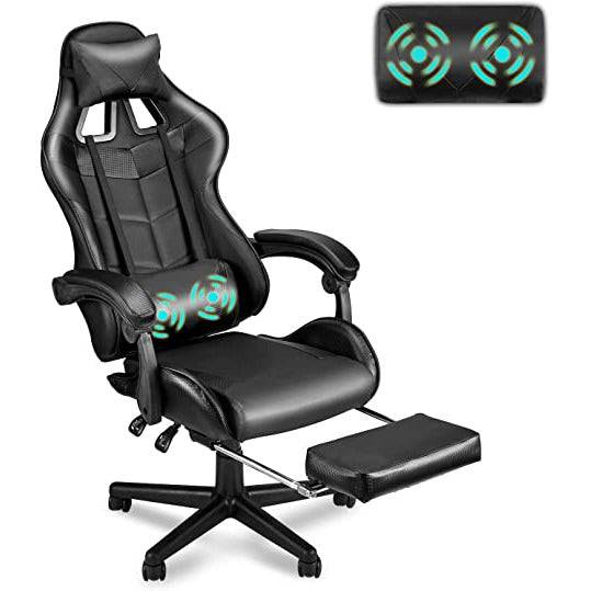 Ergonomic Massage LED Racing Chair , Reclining Swivel Heavy High Back Office PC Chair w/ Built-in Speaker-Black - Battery Mate