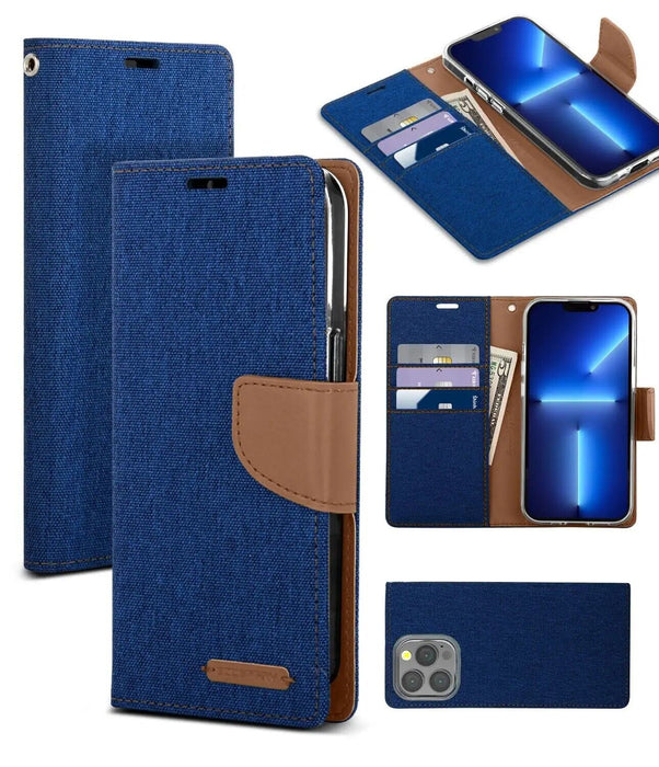 For iPhone 13 Pro Wallet Flip Denim Case Cover - Battery Mate