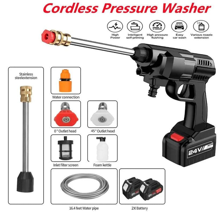 High Pressure Wireless Cordless Car Washer Gun W/ Hose & 88V Battery Spray Cleaner - Battery Mate