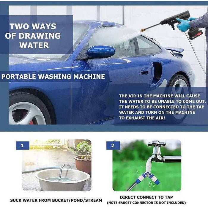 High Pressure Wireless Cordless Car Washer Gun W/ Hose & 88V Battery Spray Cleaner - Battery Mate