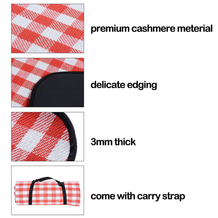 Large Picnic Blanket Premium Cashmere RED Rug Waterproof Mat Outdoor - Battery Mate