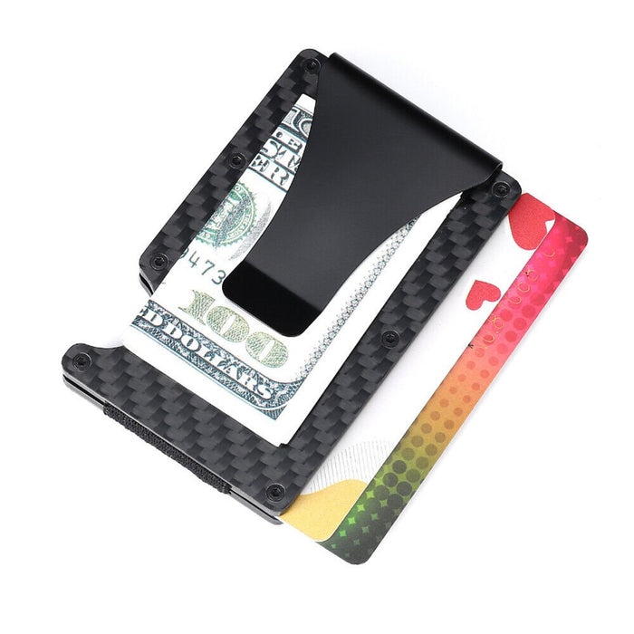 Men Carbon Fiber Credit Card Holder RFID Blocking Slim Wallet Money Clip Purse - Battery Mate