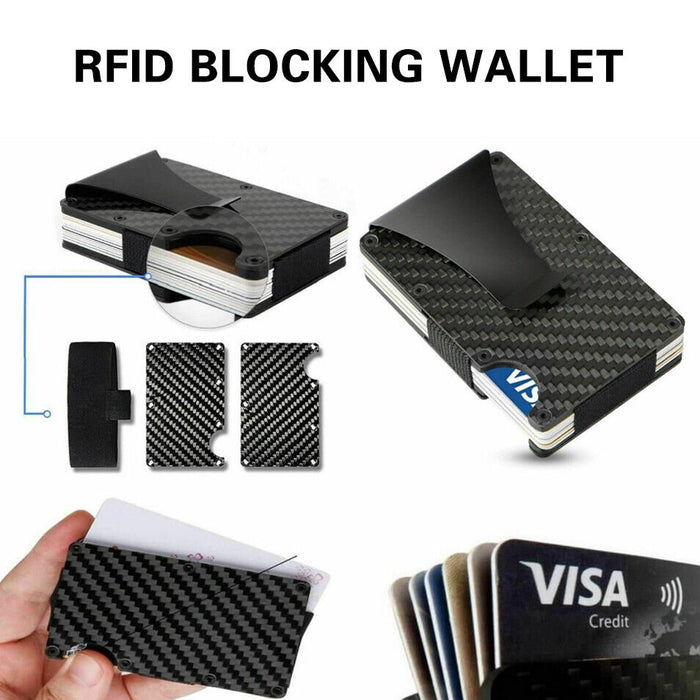 Men Carbon Fiber Credit Card Holder RFID Blocking Slim Wallet Money Clip Purse - Battery Mate