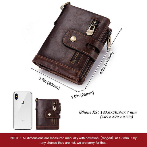 Men's RFID Blocking Wallet Leather Purse Card Slots Coins Holder Chain - Battery Mate