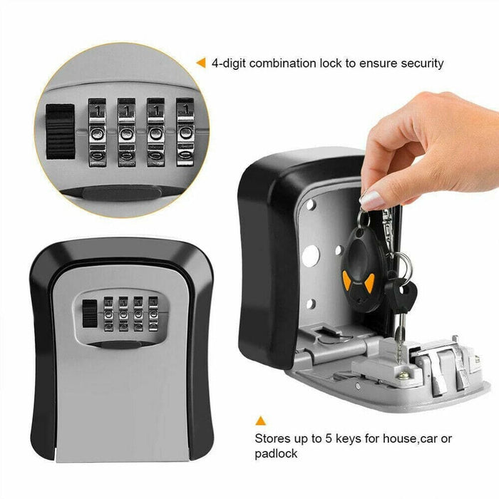 Wall Mounted Combination Lock Key Safe Storage Box Security Home Outdoor Digit - Battery Mate